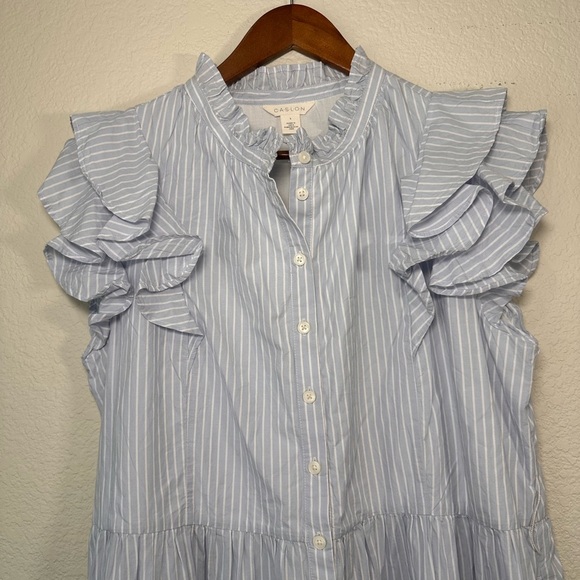 Carlson Blue Striped Dress with Ruffle Sleeves Women's Large - Picture 5 of 9